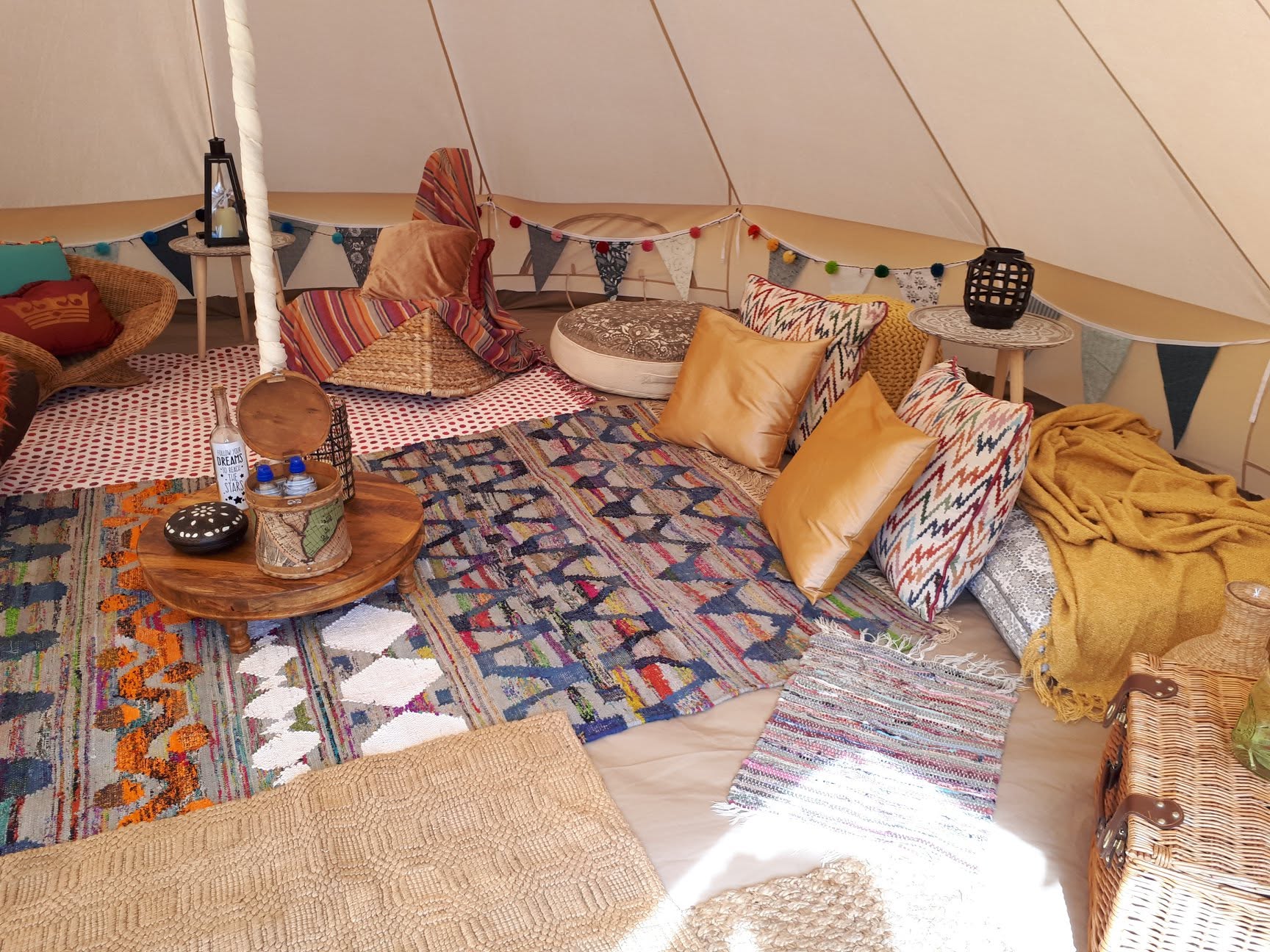 Relaxed bell tent lounge interior