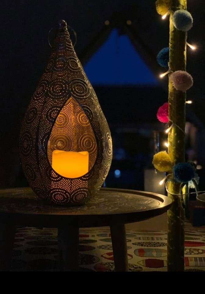 Bell tent lighting at night